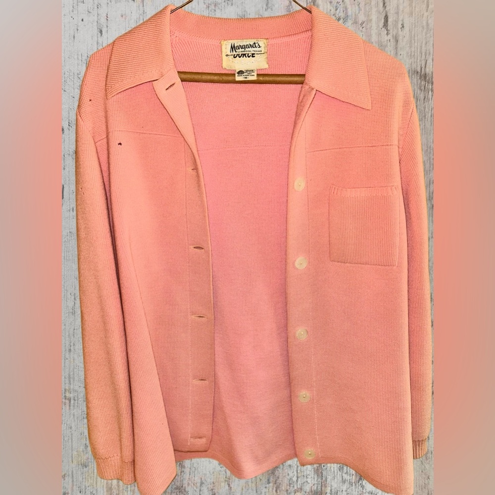 Vintage 1960s Margaret’s Lubbock Women’s Pink Button Up Cardigan Sweater
